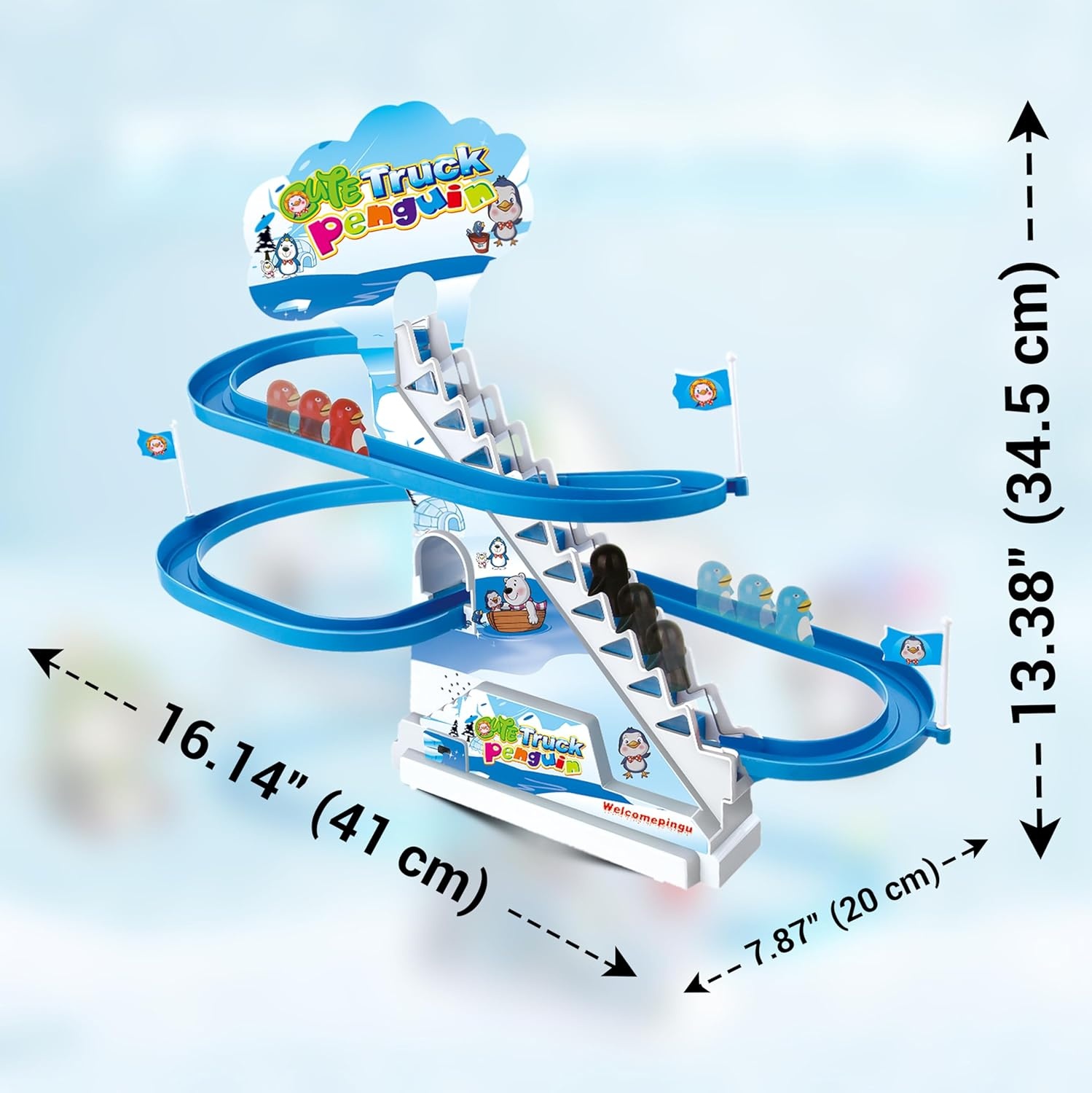 image:imageARSUK Penguin Race Game Toy Playful Musical Roller Coaster Track Playset with Music amp LED Flashing Lights OnOff Button for Toddlers and Kids Gift