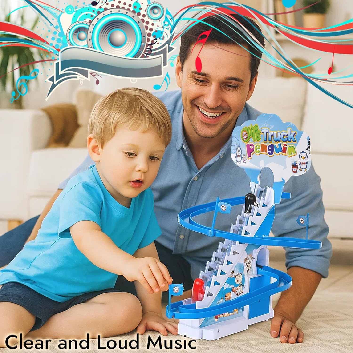 image:imageARSUK Penguin Race Game Toy Playful Musical Roller Coaster Track Playset with Music amp LED Flashing Lights OnOff Button for Toddlers and Kids Gift