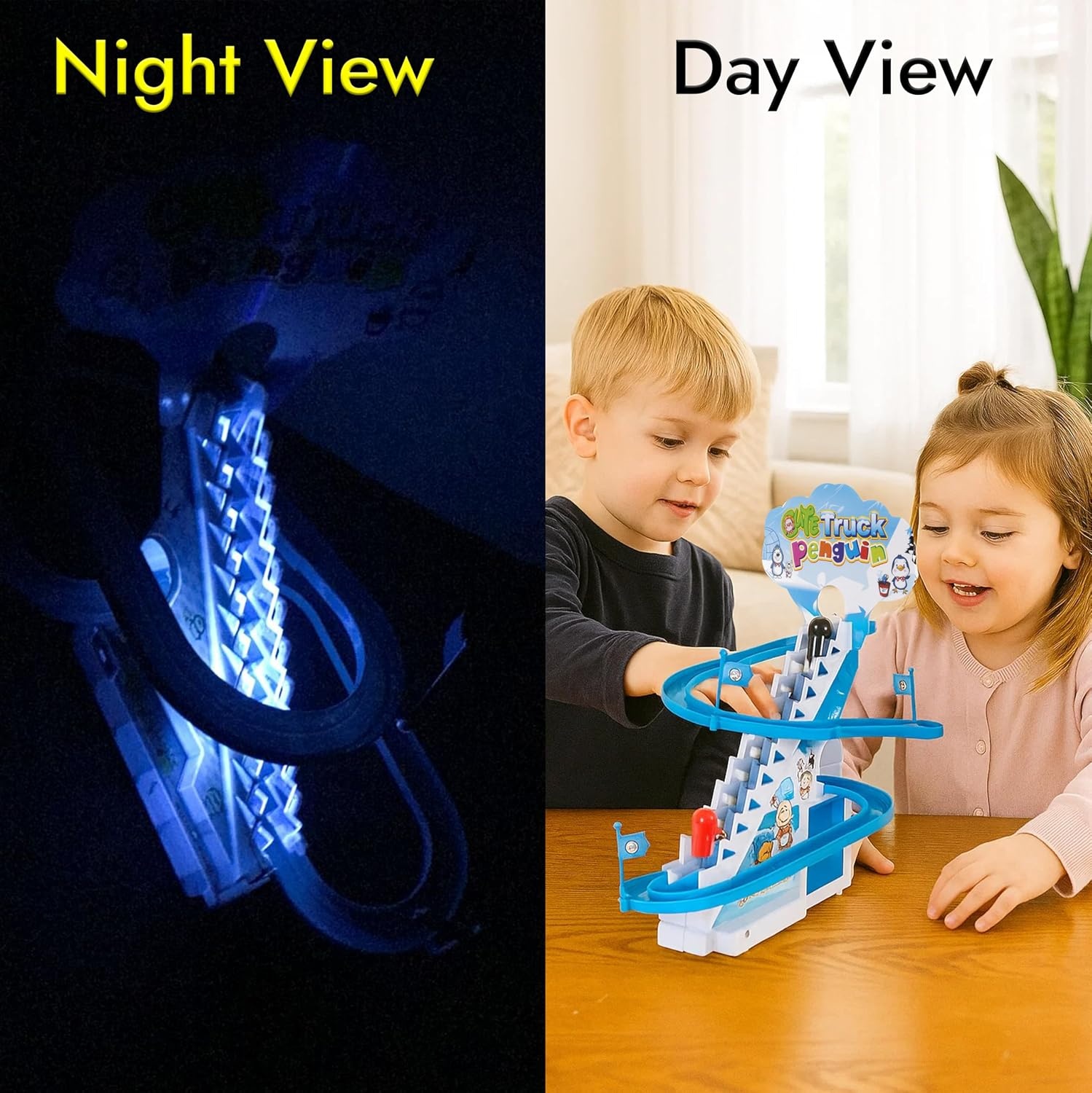 image:imageARSUK Penguin Race Game Toy Playful Musical Roller Coaster Track Playset with Music amp LED Flashing Lights OnOff Button for Toddlers and Kids Gift