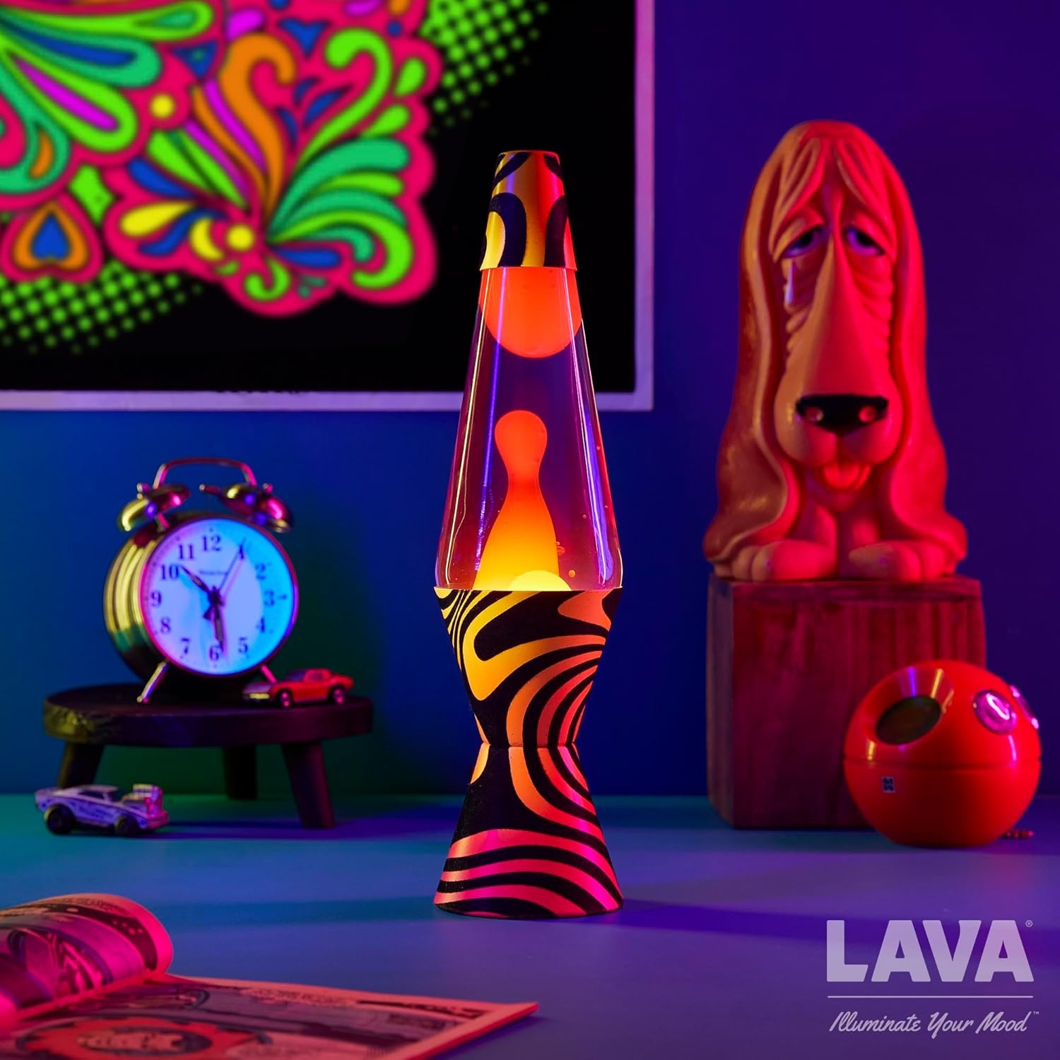 image:imageLava Lamp 145 Groovy Gradient Flocked Base The Original Motion Light Yellow Wax and Purple Liquid Item 2015145