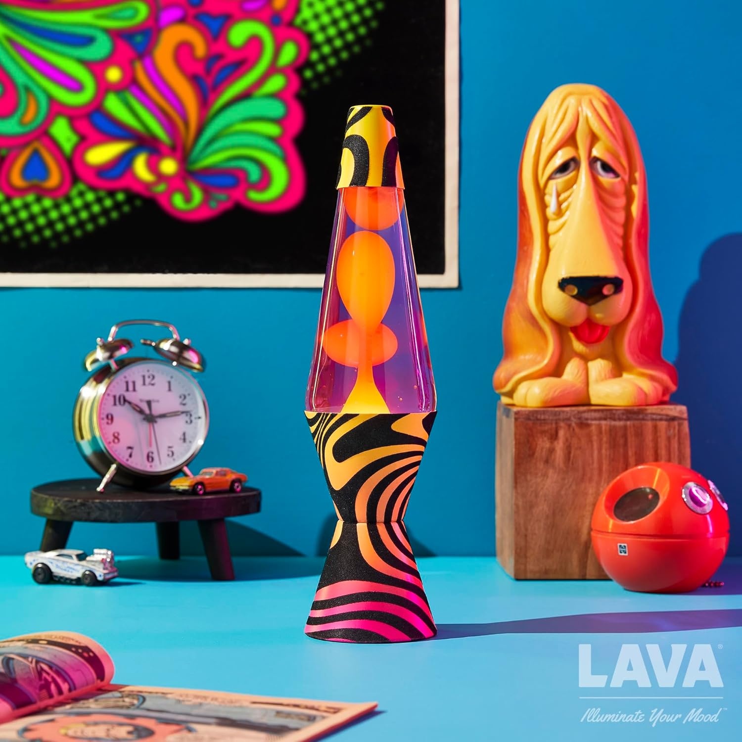 image:imageLava Lamp 145 Groovy Gradient Flocked Base The Original Motion Light Yellow Wax and Purple Liquid Item 2015145