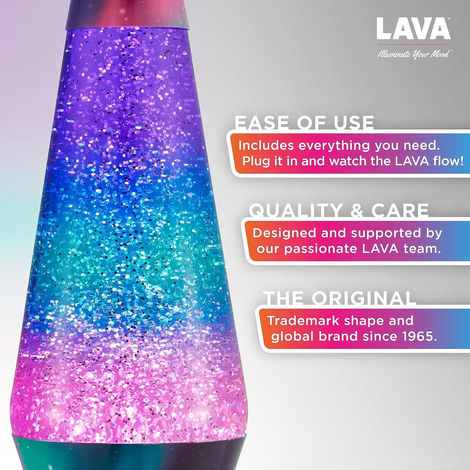 image:imageLava Lamp 145 Polar Glimmer The Original Motion Light Silver Glitter Multicolor Base and Globe Item 2048 Amazon ExclusivePack of 4