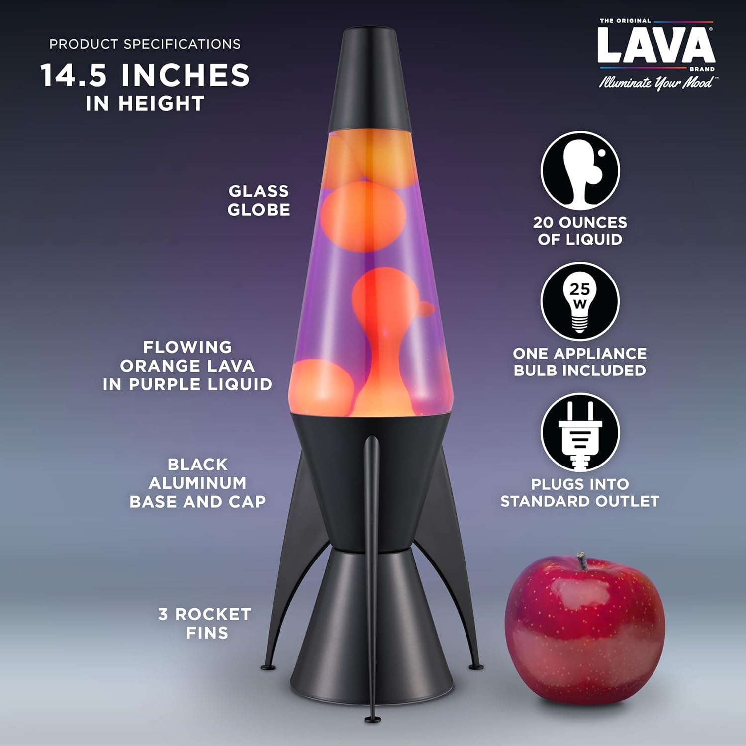 image:imageLava The Original Lamp 145 Evenfall Retro Rocket Liquid Motion Lamp Yellow Wax and Purple Liquid Item 2391 Amazon Exclusive