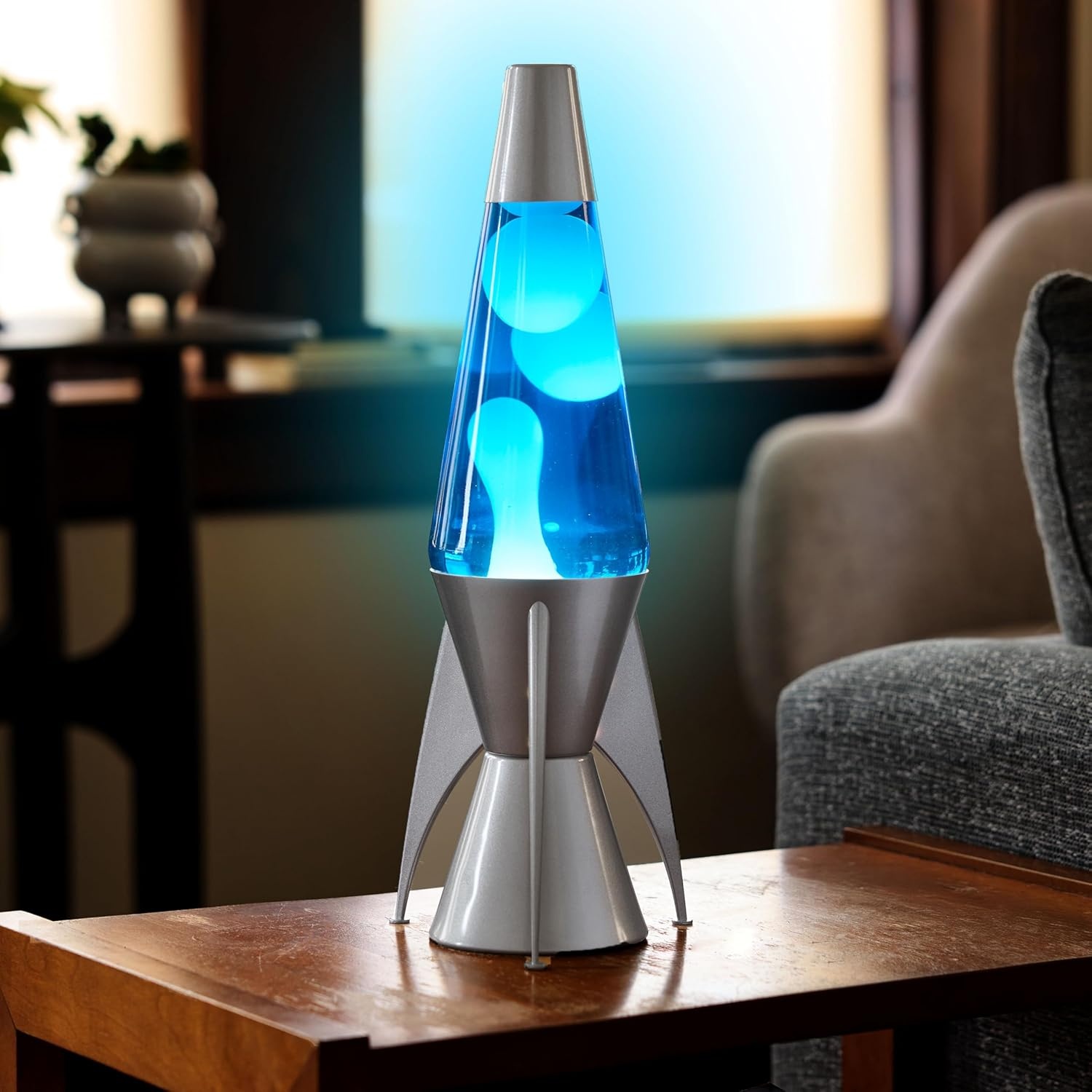image:imageLava The Original Lamp 145 Gray Stratosphere Retro Rocket Liquid Motion Lamp White and Blue Liquid Item 2390 Amazon ExclusiveBlue