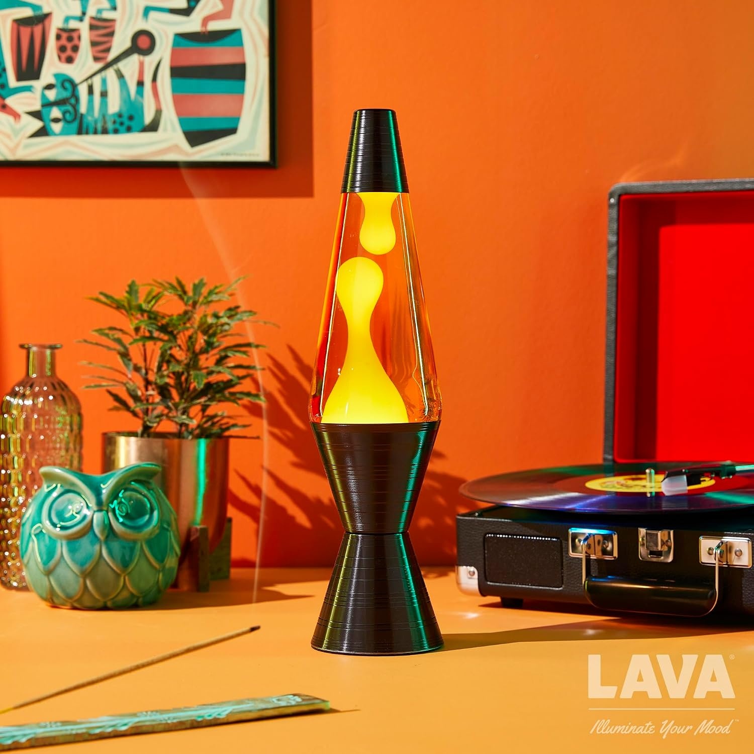 image:imageLava The Original Lamp 145 Vinyl Record Grooved Base Classic Liquid Motion Lamp Yellow and Blue Liquid Item 2020 Amazon ExclusiveYellow