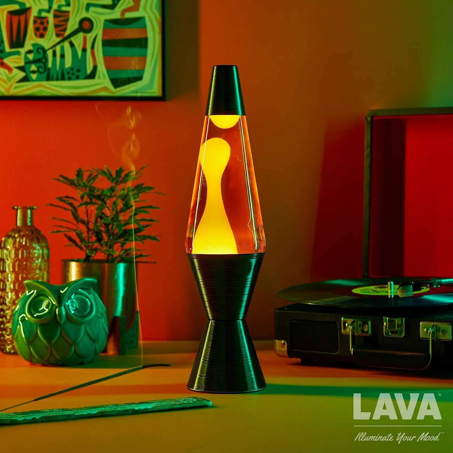 image:imageLava The Original Lamp 145 Vinyl Record Grooved Base Classic Liquid Motion Lamp Yellow and Blue Liquid Item 2020 Amazon ExclusiveYellow