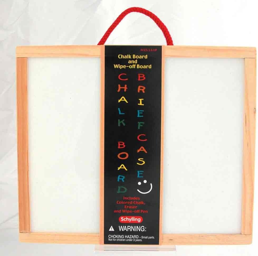image:imageSchylling Chalkboard and Whiteboard Briefcase DoubleSided Wooden Case with Storage Inside Includes Colored Chalk DryErase Marker and Eraser Ages 3 and Up