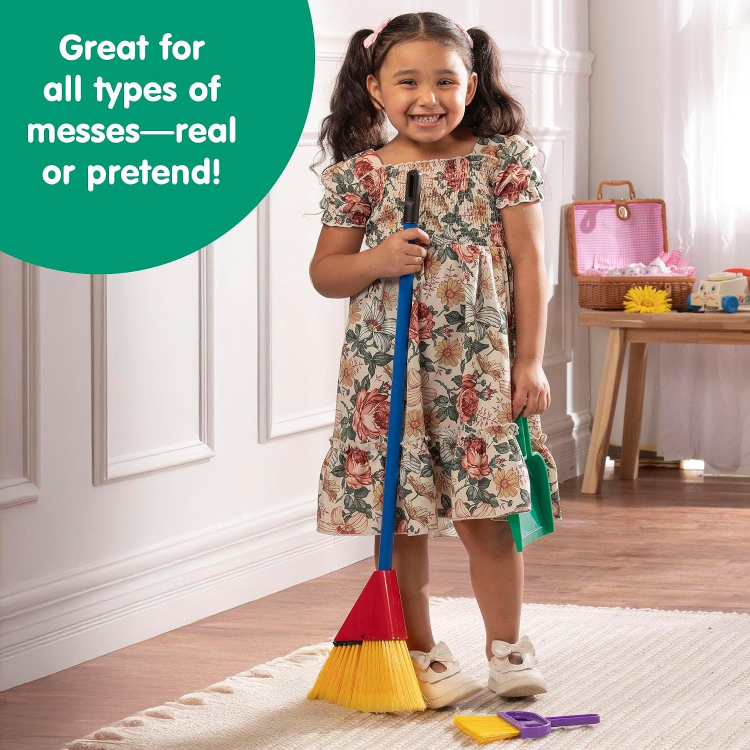 image:imageSchylling Childrens Broom Set Kids Pretend Play Cleaning Kit Includes Broom Dustpan and Brush Ages 3 and UpJunior Helper Broom