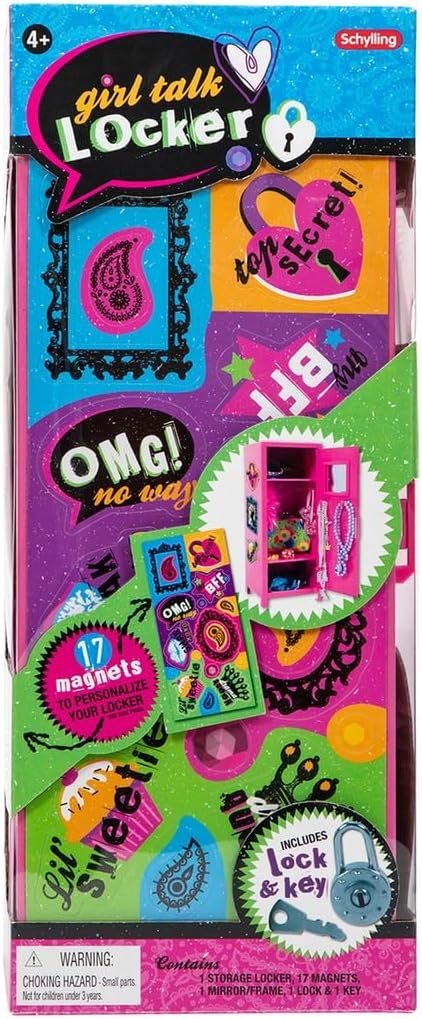 image:imageSchylling Girls Talk Pink Mini Locker 1125 Decorative Metal Storage Locker with 17 MixandMatch Magnets Lock and Keys Ages 412
