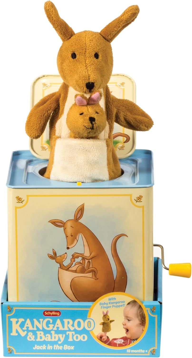 image:imageSchylling Jack in Box Kangaroo Classic PopUp Music Toy Momma amp Baby Joey Finger Puppet Plays Song Pop Goes The Weasel Toddler amp Kids 18mo