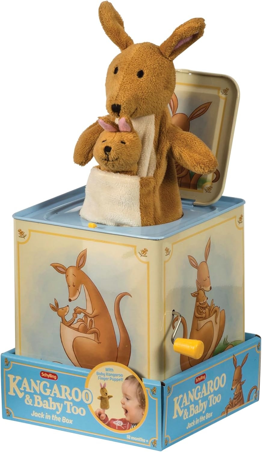 image:imageSchylling Jack in Box Kangaroo Classic PopUp Music Toy Momma amp Baby Joey Finger Puppet Plays Song Pop Goes The Weasel Toddler amp Kids 18mo