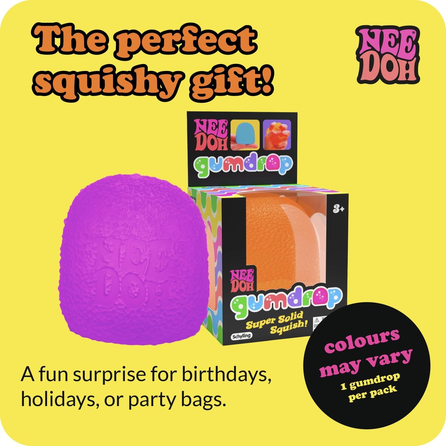 image:imageSchylling NeeDoh Gumdrop Textured Sensory Toy with Super Solid Squish 25 Tall Colors May Vary Pack of 1Gumdrop