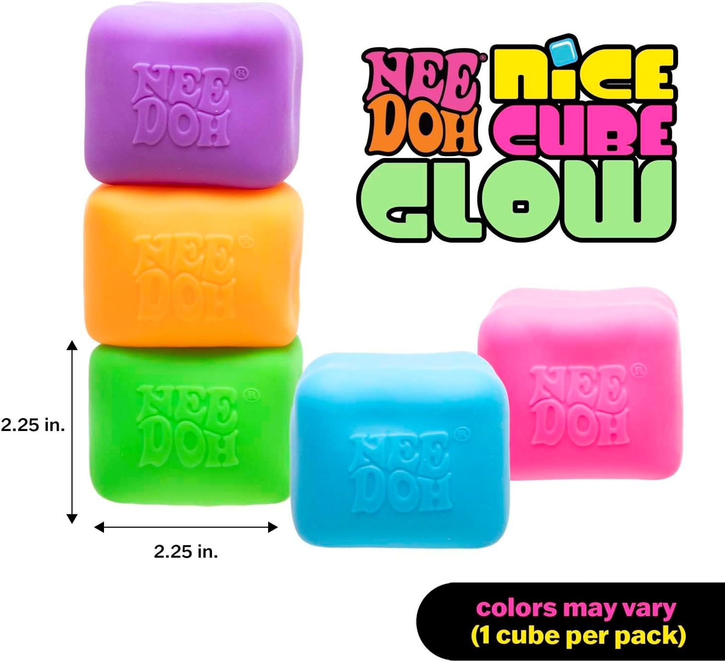 image:imageSchylling NeeDoh Nice Cube Glow Squeeze Toy with a Super Solid Squish Glows in The Dark 225 Cube Color May Vary Pack of 1