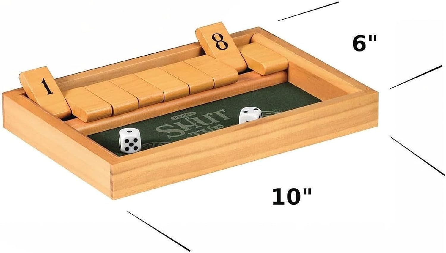 image:imageSchylling Shut the Box Family Game of Strategy and Chance Includes Collectible Wooden Game Box Felt Bottom Rounded Dice and Detailed Instructions Ages 6 and Up