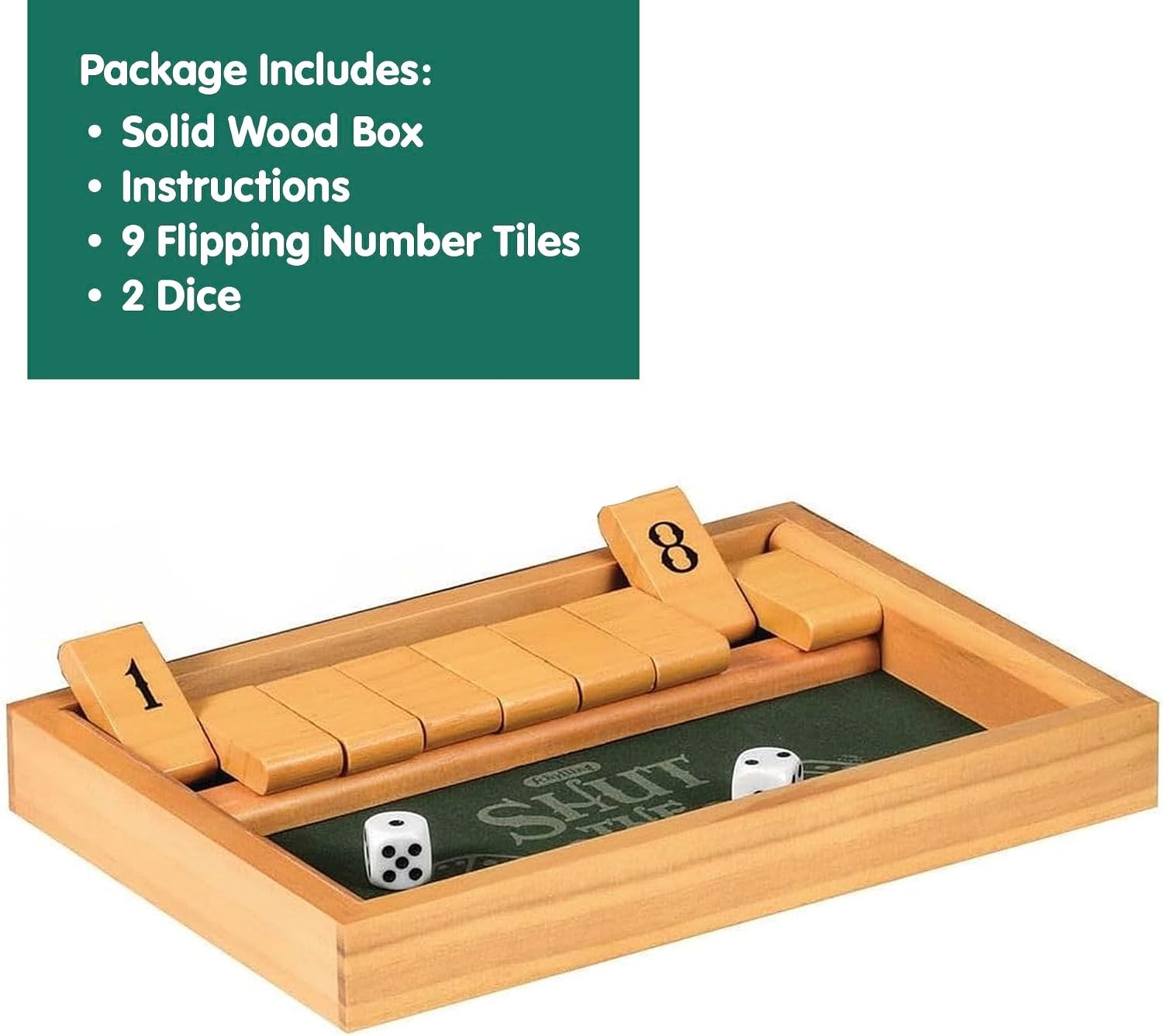 image:imageSchylling Shut the Box Family Game of Strategy and Chance Includes Collectible Wooden Game Box Felt Bottom Rounded Dice and Detailed Instructions Ages 6 and Up