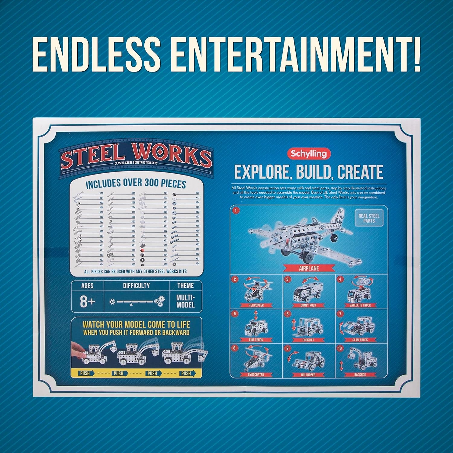 image:imageSchylling Steel Works Mechanical MultiModel Steel Building Set Includes 300 Pieces Tools and Instructions to Make 10 Different Models Ages 8 and Up300 Piece