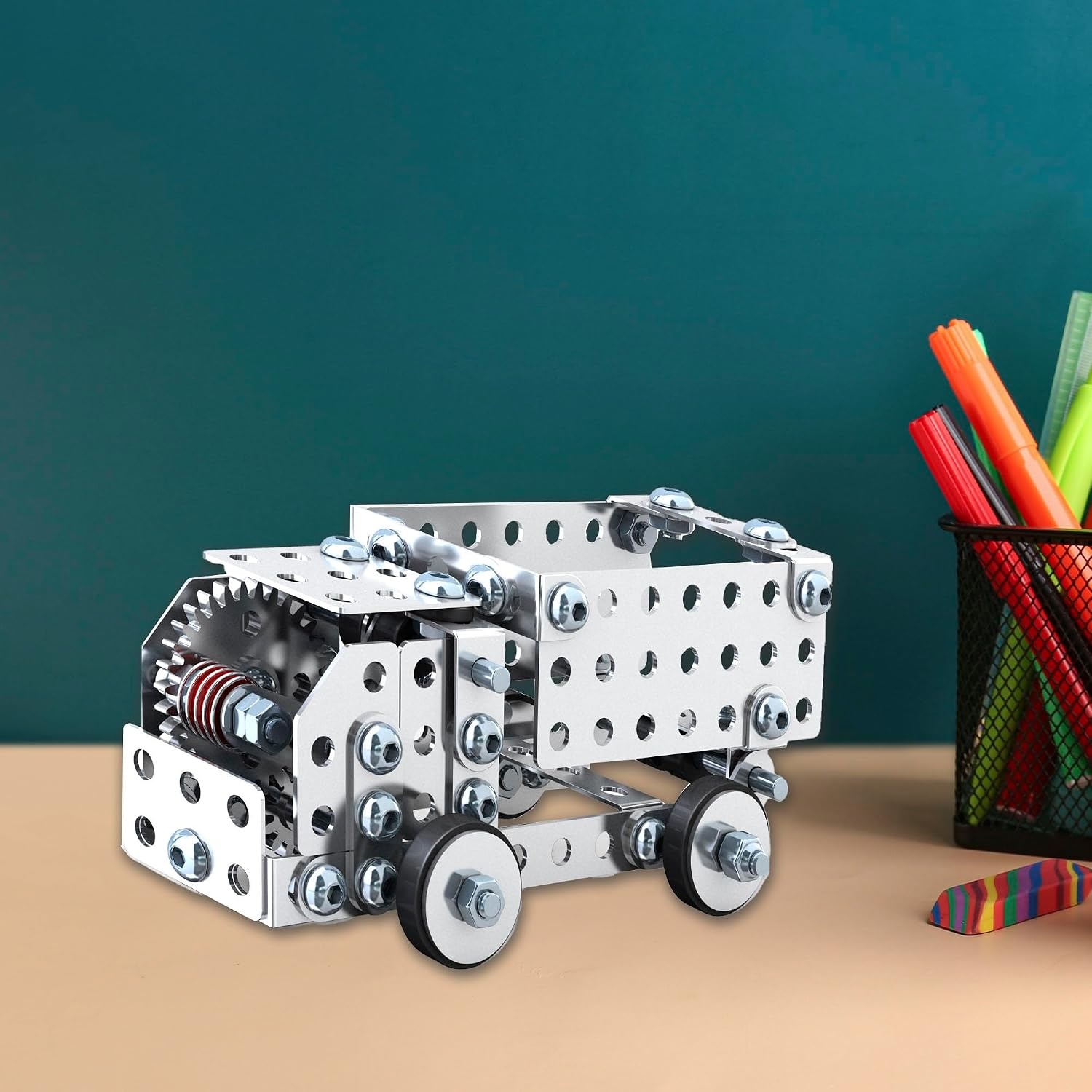 image:imageSchylling Steel Works Mechanical MultiModel Steel Building Set Includes 300 Pieces Tools and Instructions to Make 10 Different Models Ages 8 and Up300 Piece