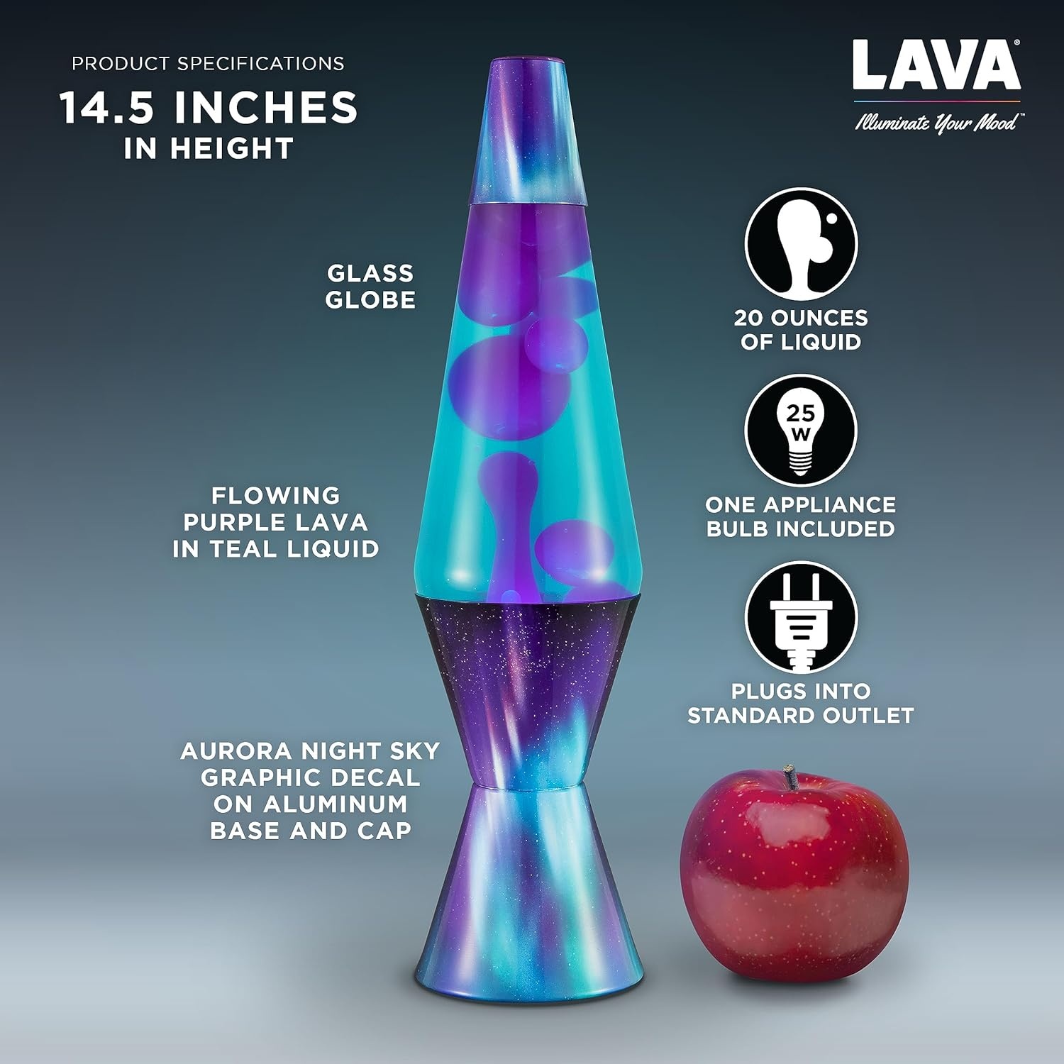 image:imageThe Original Lava Lamp 145 Aurora Borealis Classic Liquid Motion Lamp Purple Wax and Blue Liquid Item 2047 Amazon Exclusive145 Inch