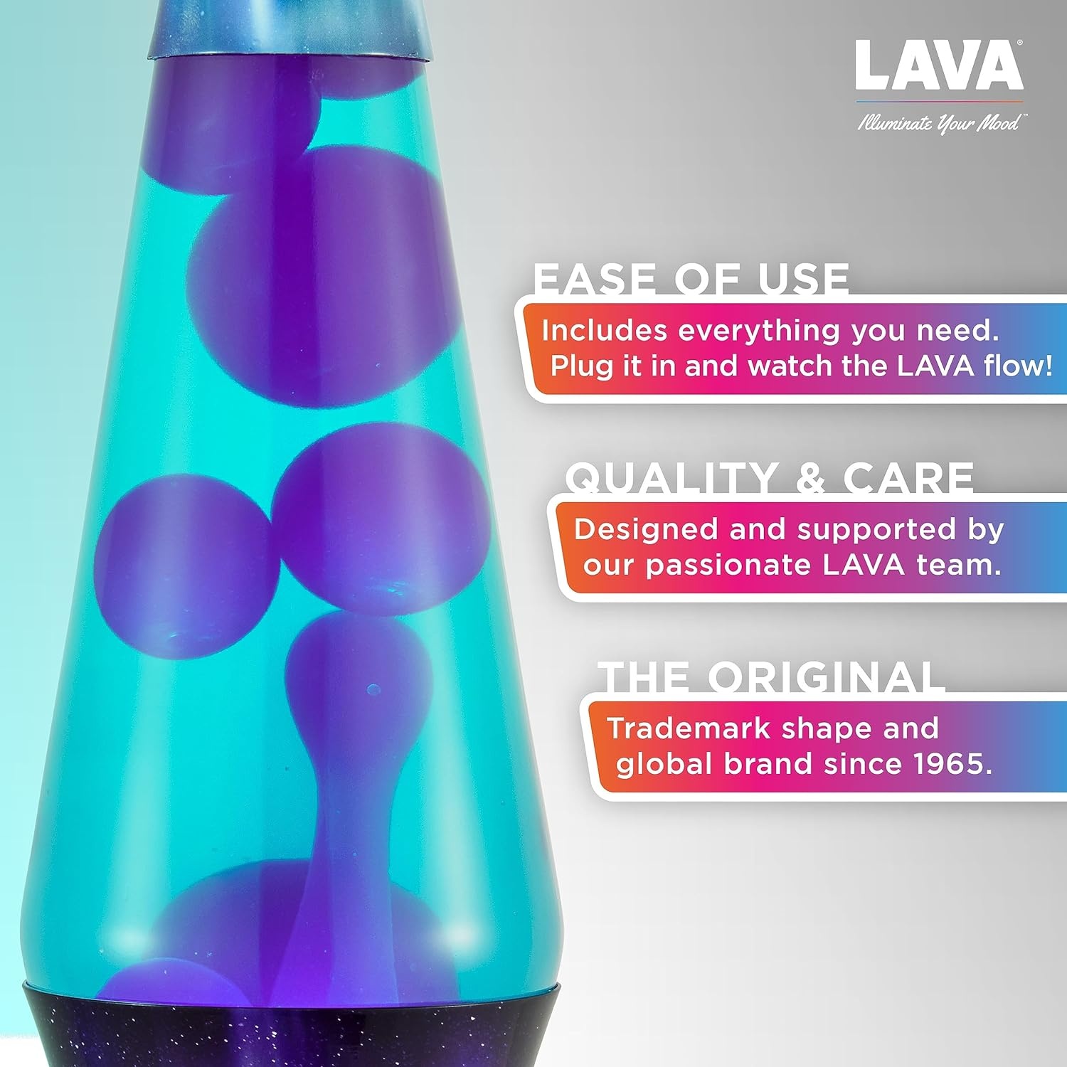 image:imageThe Original Lava Lamp 145 Aurora Borealis Classic Liquid Motion Lamp Purple Wax and Blue Liquid Item 2047 Amazon Exclusive145 Inch Pack of 4