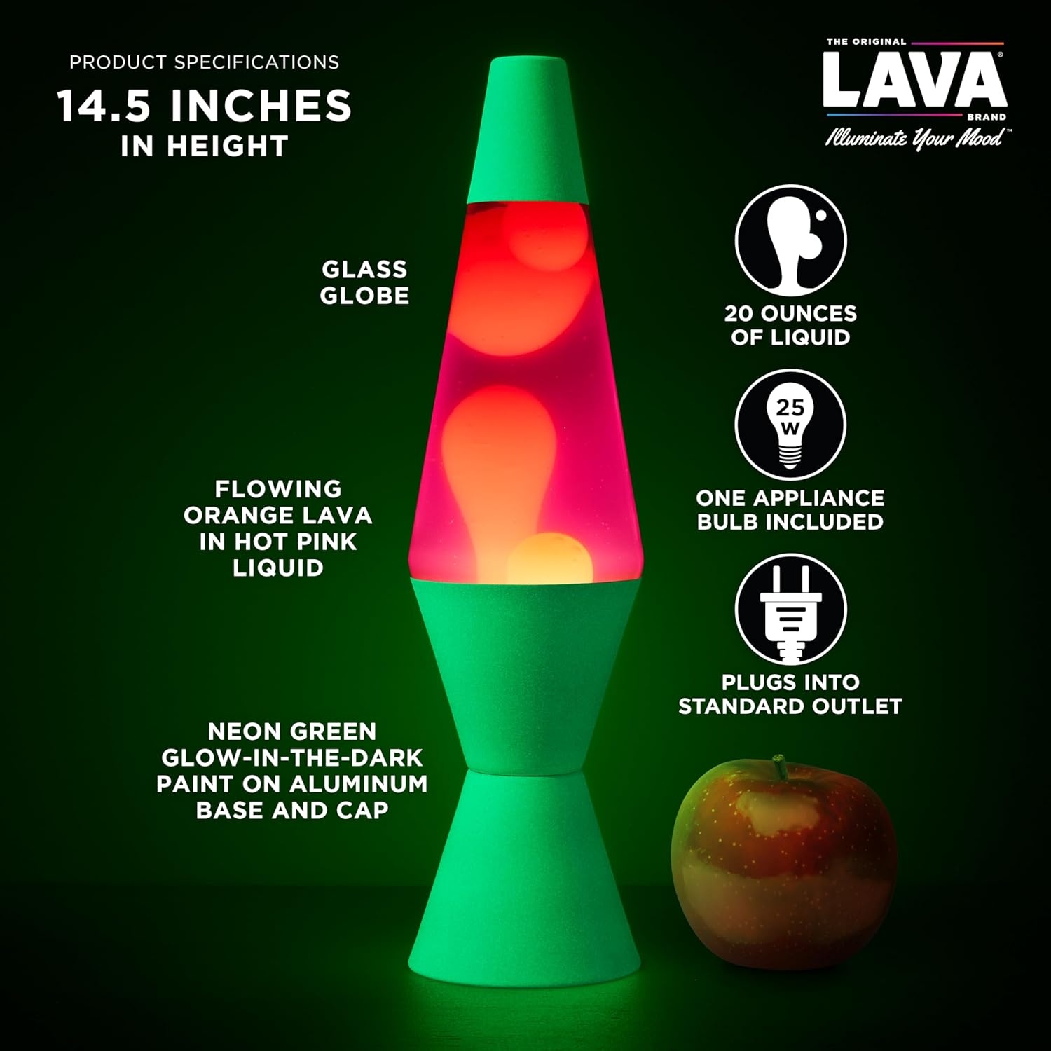 image:imageThe Original Lava Lamp 145 Grinning Globs Classic Liquid Motion Lamp Yellow Lava and Orange Liquid Item 2094 Amazon ExclusiveGreen