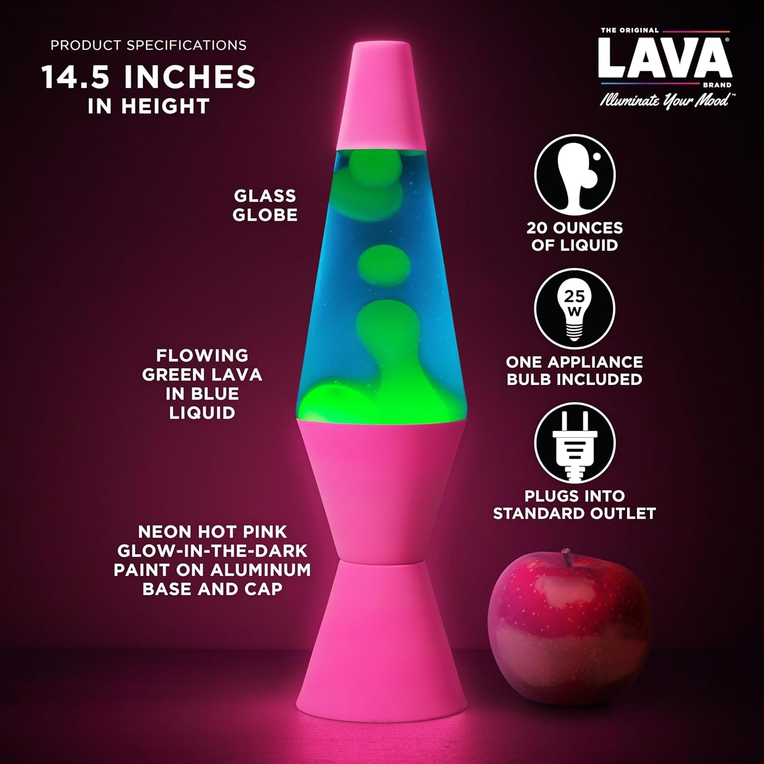 image:imageThe Original Lava Lamp 145 Grinning Globs Classic Liquid Motion Lamp Yellow Lava and Orange Liquid Item 2094 Amazon ExclusivePink