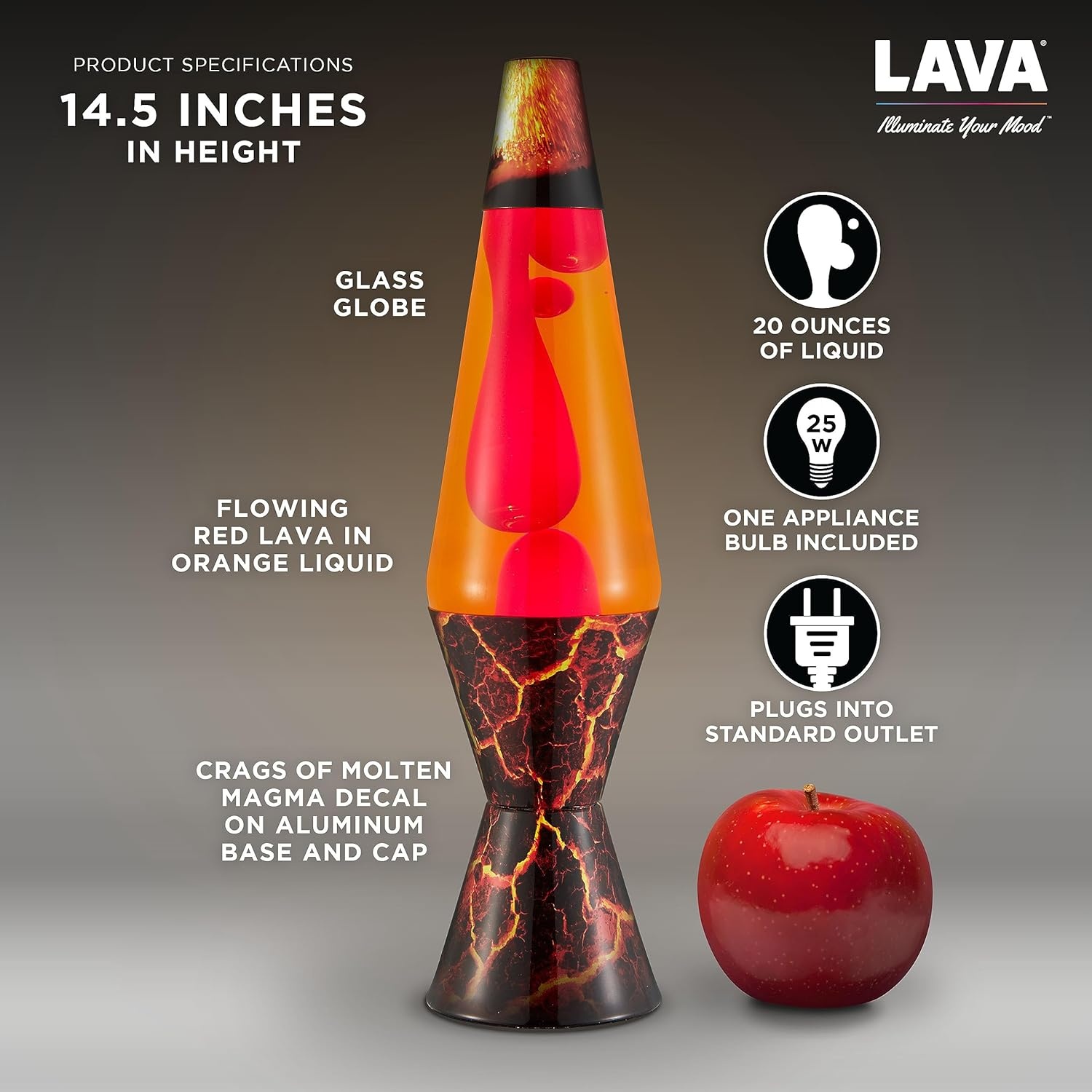 image:imageThe Original Lava Lamp 145 Volcanic Crags Classic Liquid Motion Lamp Red Wax and Orange Liquid 2078 Amazon Exclusive145 inches Pack of 4