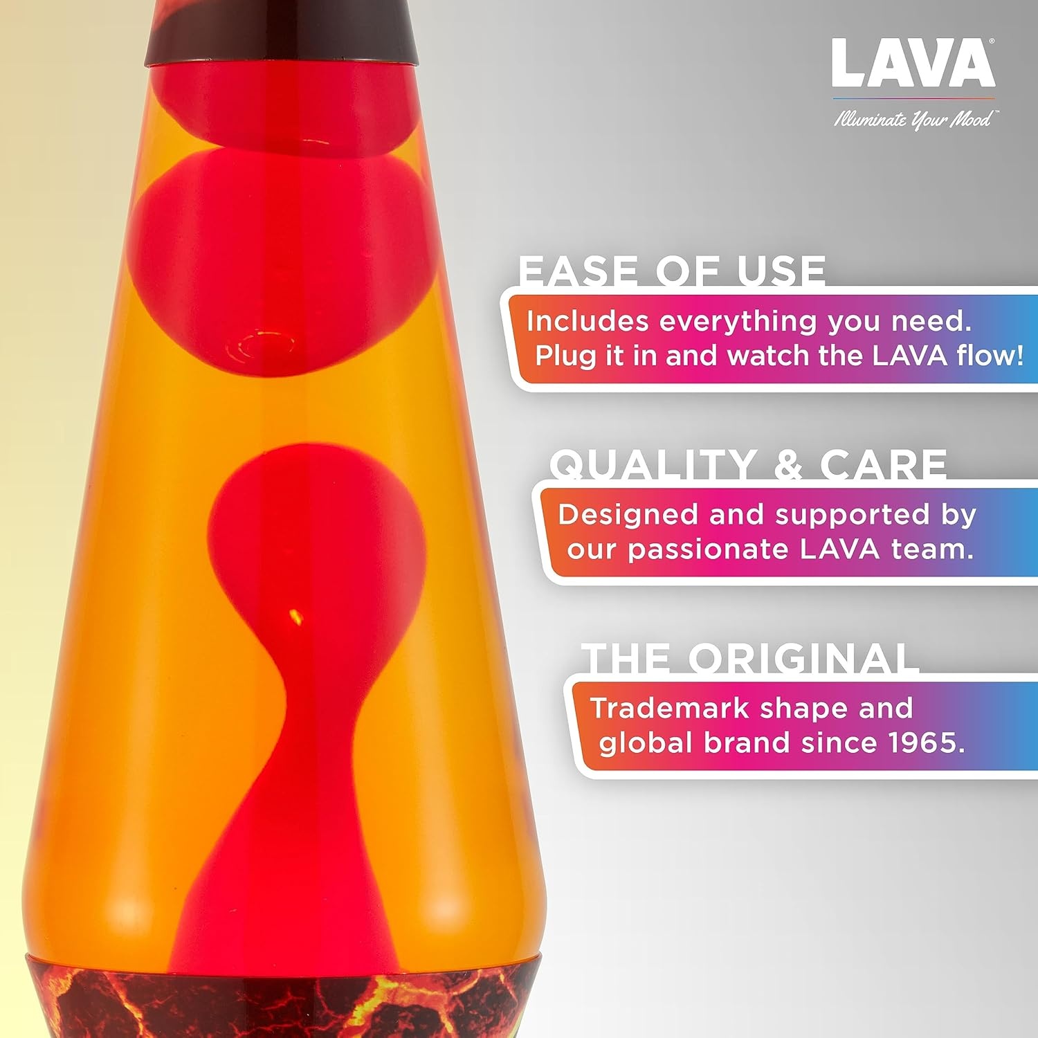 image:imageThe Original Lava Lamp 145 Volcanic Crags Classic Liquid Motion Lamp Red Wax and Orange Liquid 2078 Amazon Exclusive145 inches Pack of 4