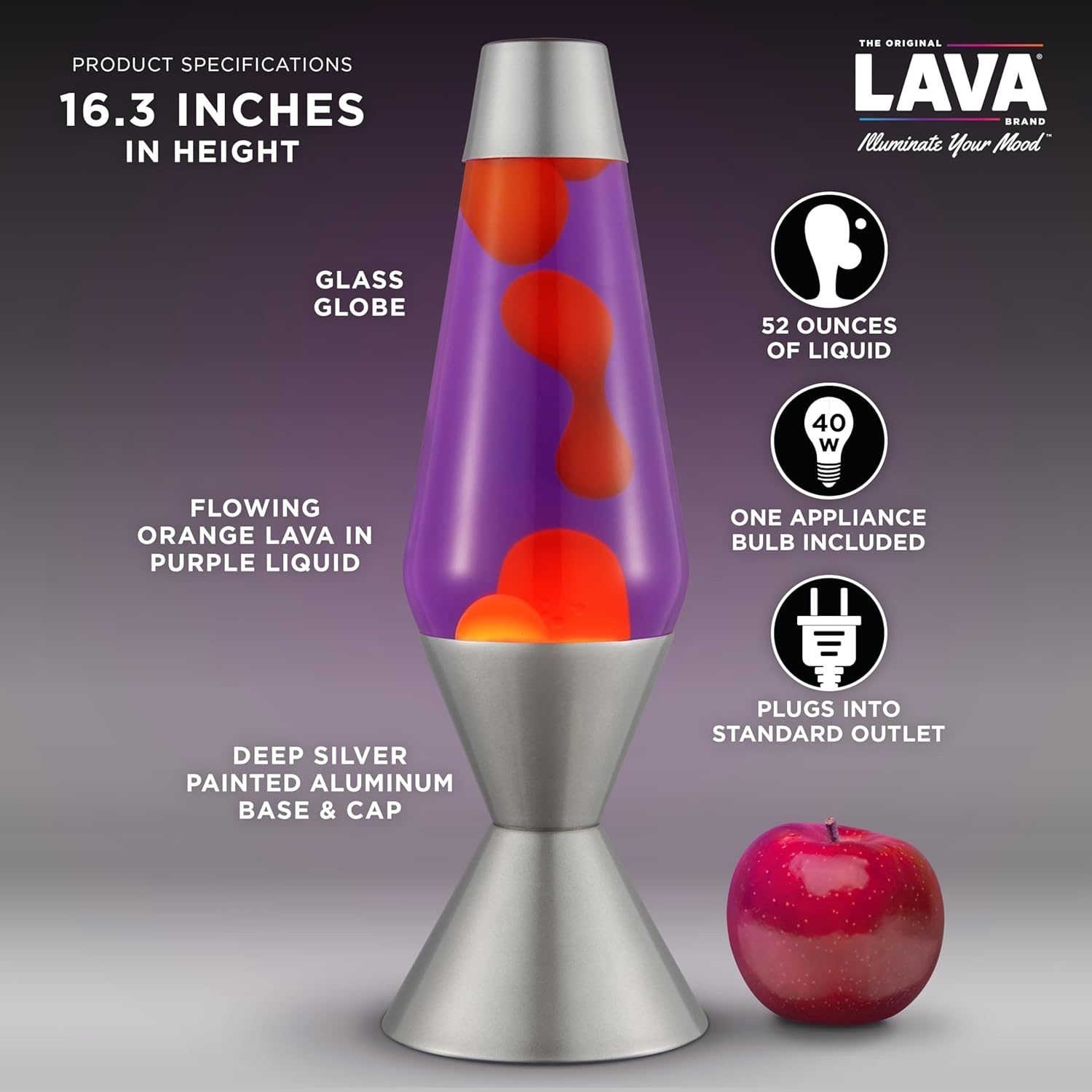 image:imageThe Original Lava Lamp Large 52oz 163 Vivid Twilight Classic Liquid Motion Lamp Orange Lava and Purple Liquid Item 5119 Amazon Exclusive