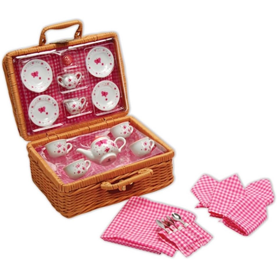 image:imageSchylling Butterfly Tea Set Basket 23 Piece Miniature Porcelain Set with Picnic Basket Includes Service for Four Ages 8 and Up