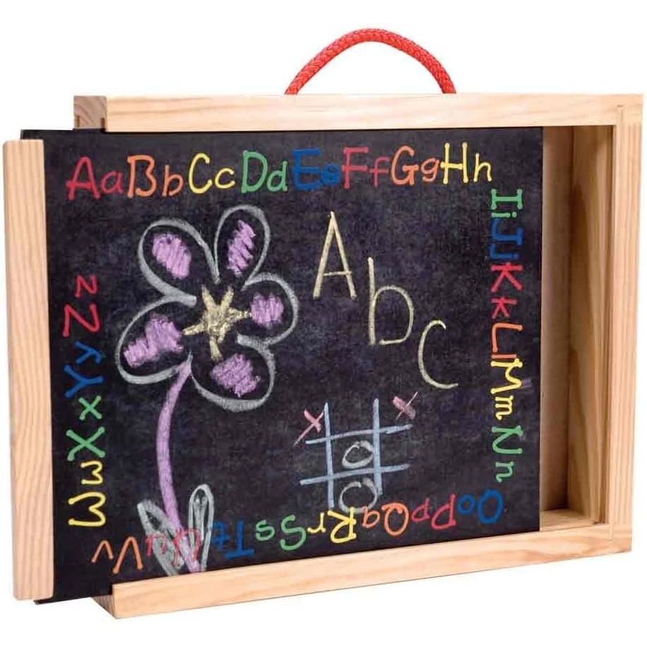 image:imageSchylling Chalkboard and Whiteboard Briefcase DoubleSided Wooden Case with Storage Inside Includes Colored Chalk DryErase Marker and Eraser Ages 3 and Up