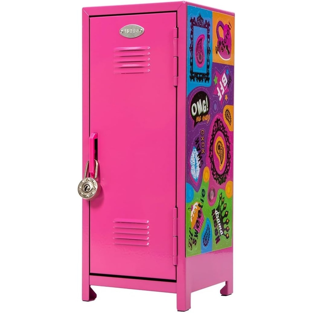 image:imageSchylling Girls Talk Pink Mini Locker 1125 Decorative Metal Storage Locker with 17 MixandMatch Magnets Lock and Keys Ages 412