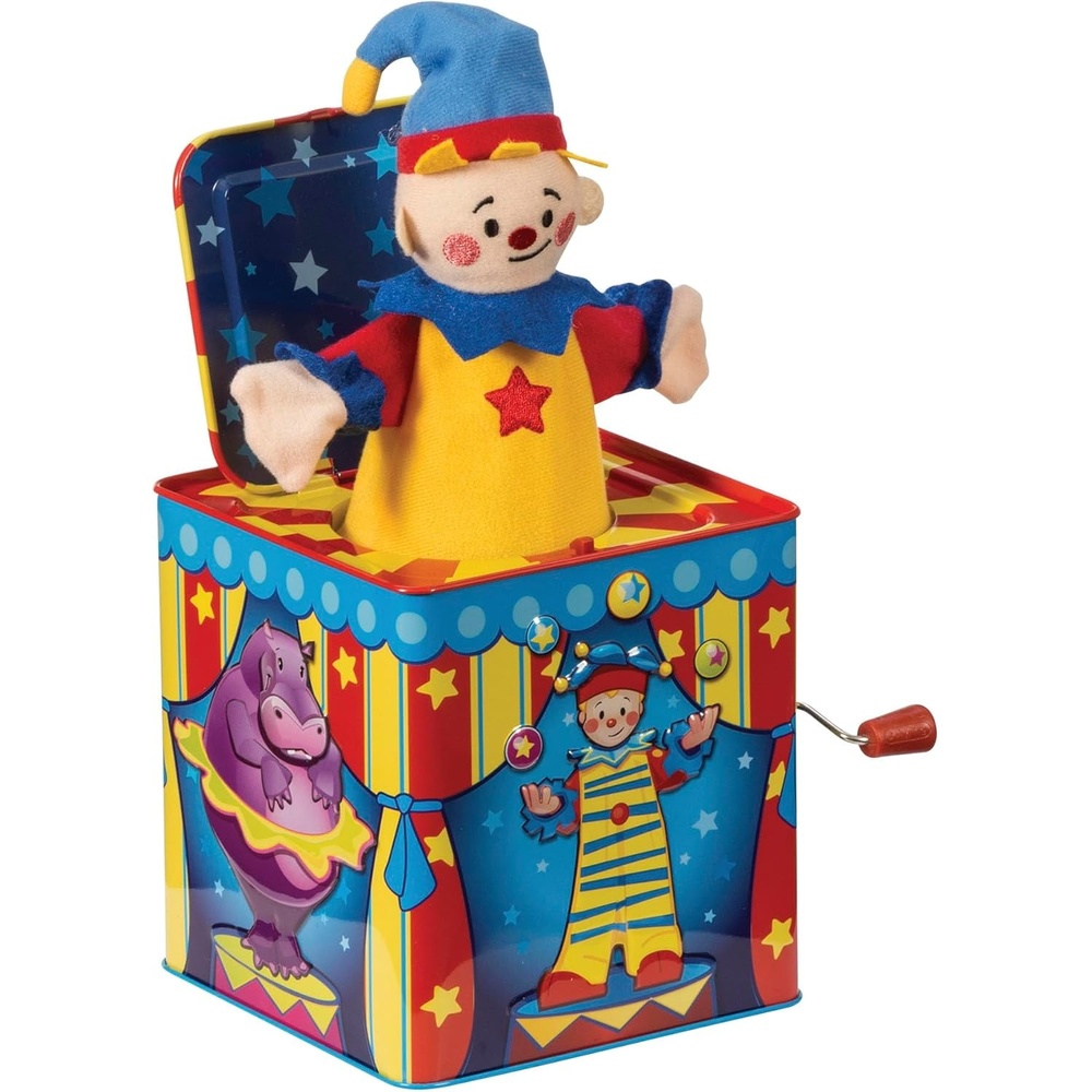 image:imageSchylling Silly Circus Jack in the Box Classic Childrens Musical Toy Colorful Embossed Tin Box and Friendly Plush Age 18 months and Up
