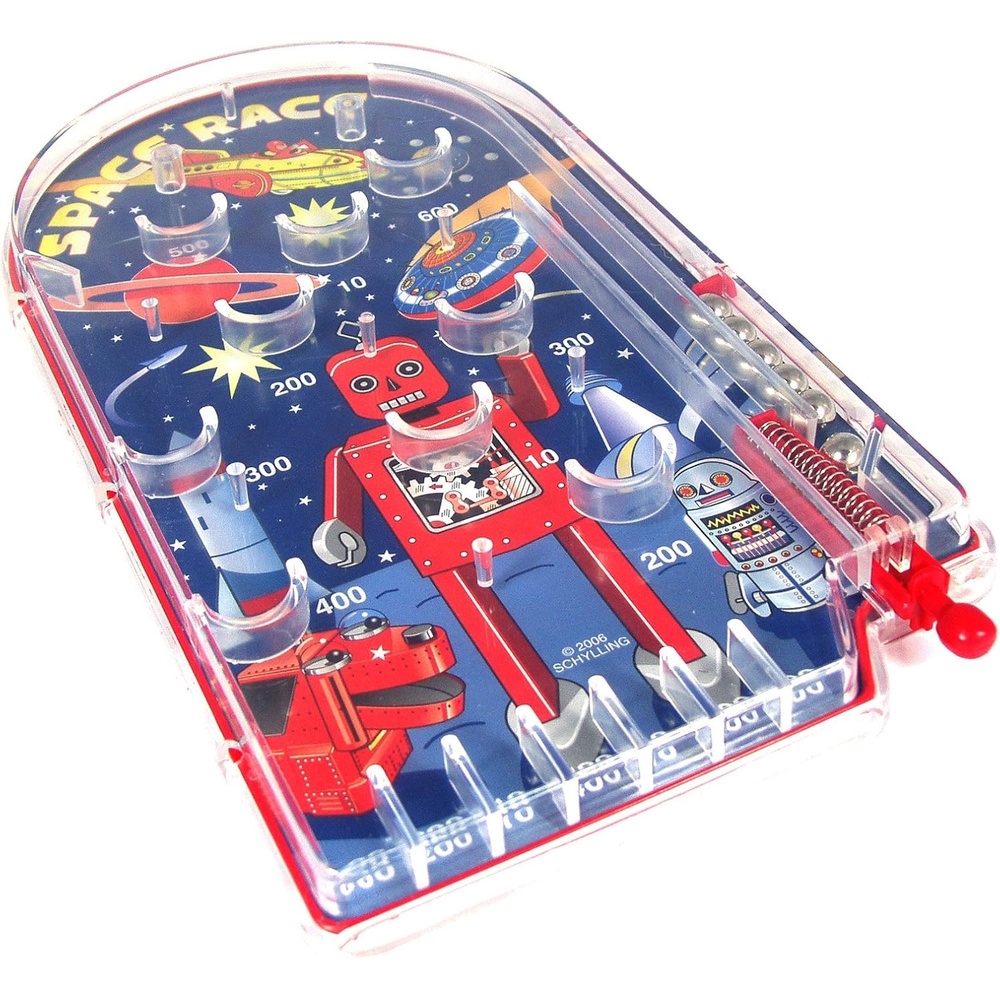 image:imageSchylling Space Race Pinball Game Portable Retro Pinball Toy Sturdy Construction with Lever Metal Balls and Classic Space Design Ages 3 and Up