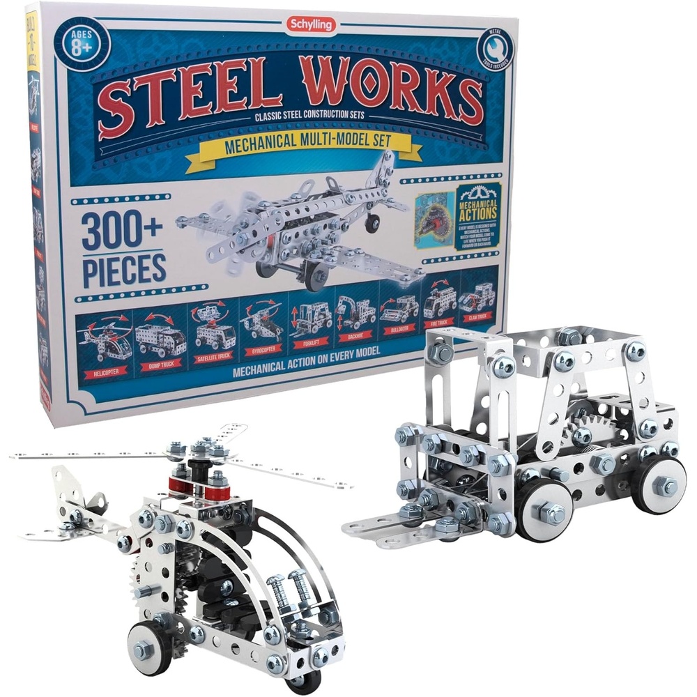image:imageSchylling Steel Works Mechanical MultiModel Steel Building Set Includes 300 Pieces Tools and Instructions to Make 10 Different Models Ages 8 and Up300 Piece