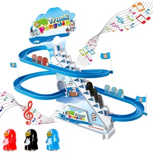 ARSUK Penguin Race Game Toy Playful Musical Roller Coaster Track Playset with Music & LED Flashing Lights On/Off Button for Toddlers and Kids Gift